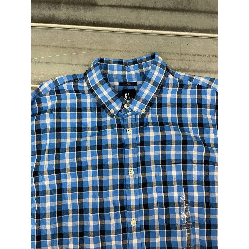 Gap Slim Fit Button Up Shirt Mens XL Blue Plaid Casual Work Long‎ Sleeve - Picture 4 of 8